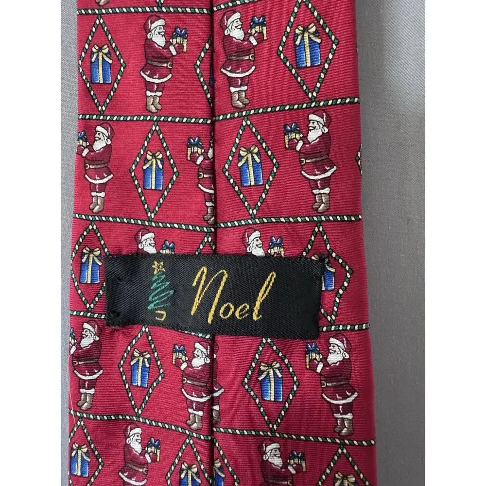 Vintage Noel 100% Silk Christmas Santa Claus Presents Red Novelty Neck Tie
